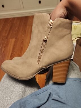 Diba Taupe Block Heel Ankle Boots with Side Zip
